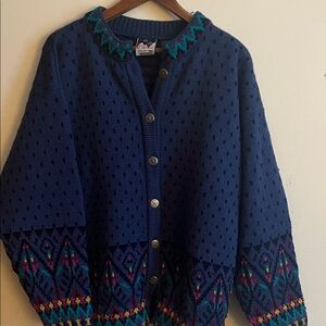 Dale of Norway XL Wool Blue Patterned Women's Button Down Cardigan Sweater